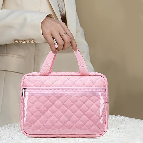 Miniatura 3 de CAMTOP Bolsa de maquillaje para mujeres y niñas, bolsa de cosméticos de pana para viaje, bolsa con cremallera, Acolchado rosa., Bolsas de cosméticos