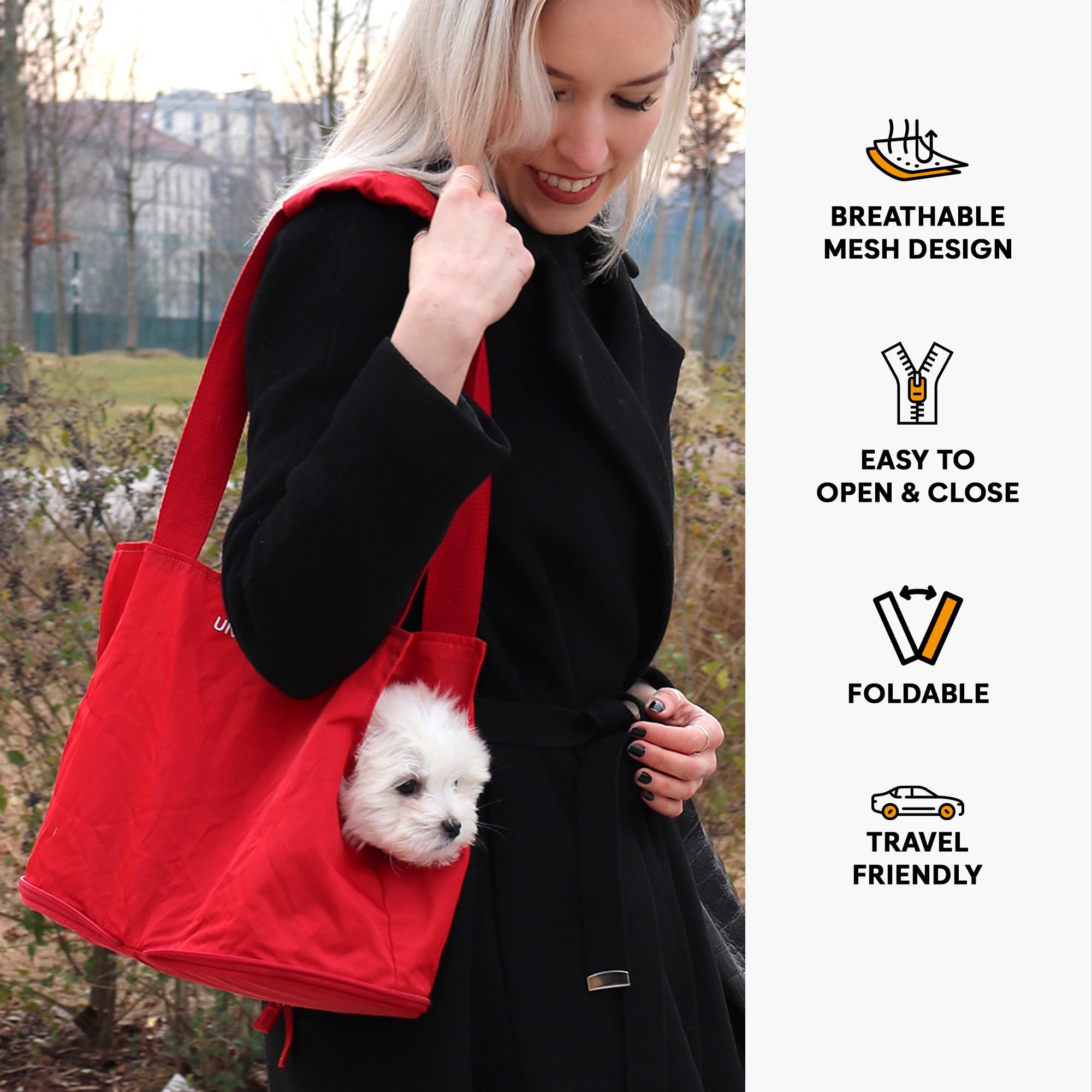 UNITED PETS Lazy Dog Borsa Trasportino per Cani Piccoli, Trasportino per Piccoli Animali Domestici, di Design, Leggera, Pieghevole, Rosso