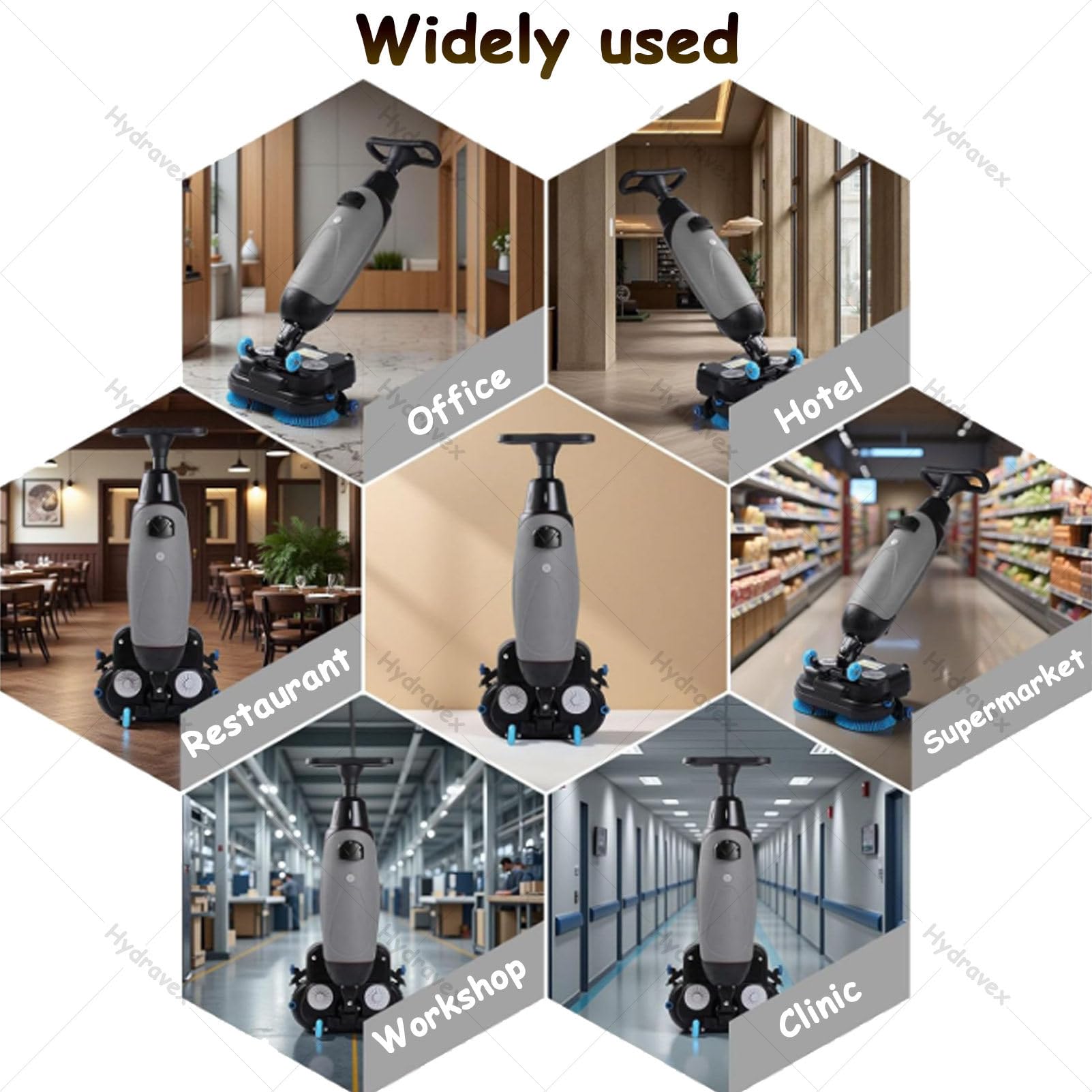 Fregadora eléctrica comercial para suelos, pulidora de azulejos y extractora de alfombras con 2 cepillos de fregado motorizados, rotación de 360°, autopropulsada, inalámbrica y práctica, apta Red