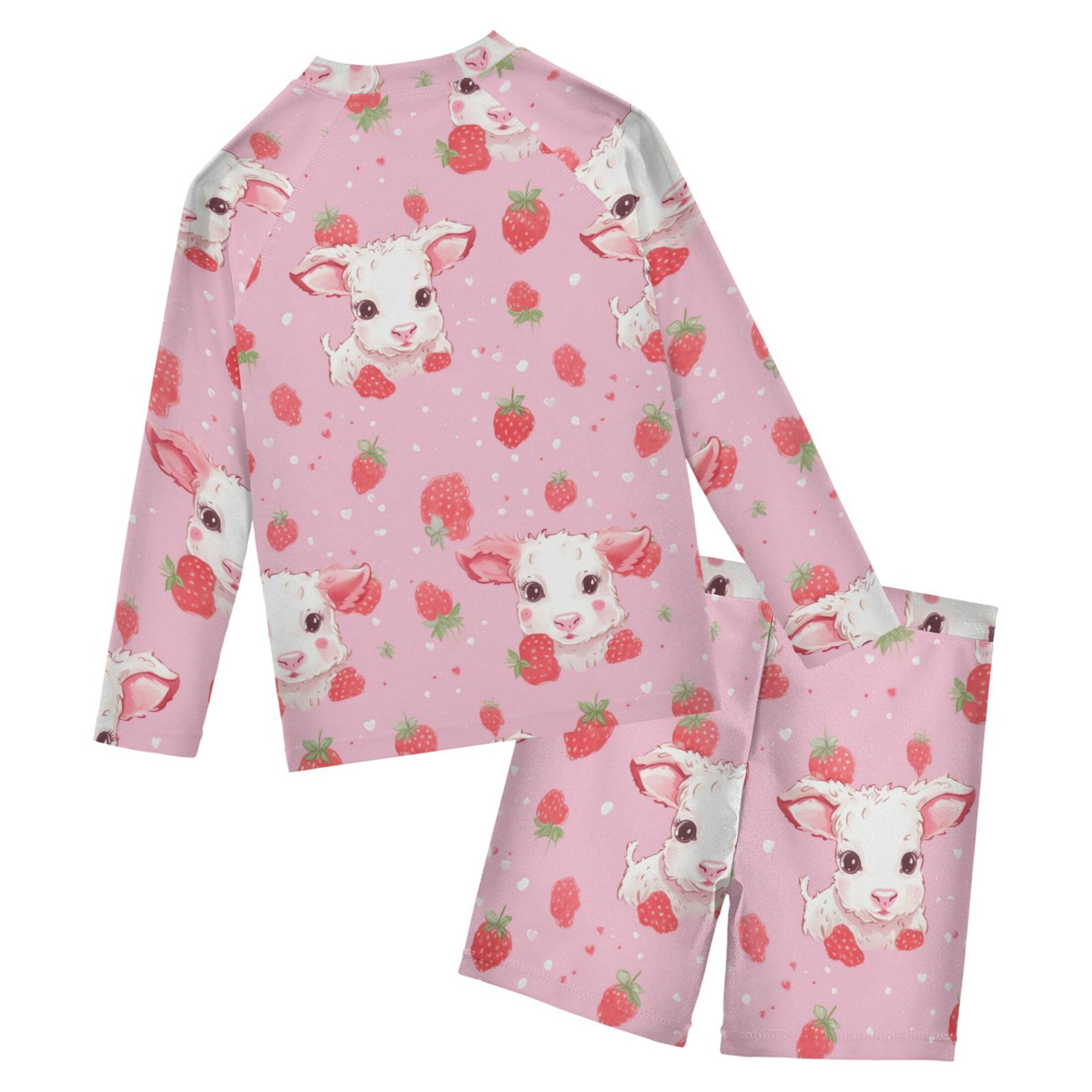 Sheep Strawberry Animal Toddler and Baby Boys' 2-Piece Swimsuit Trunk, Long Sleeve Rashguard Bathing Suit B0402853