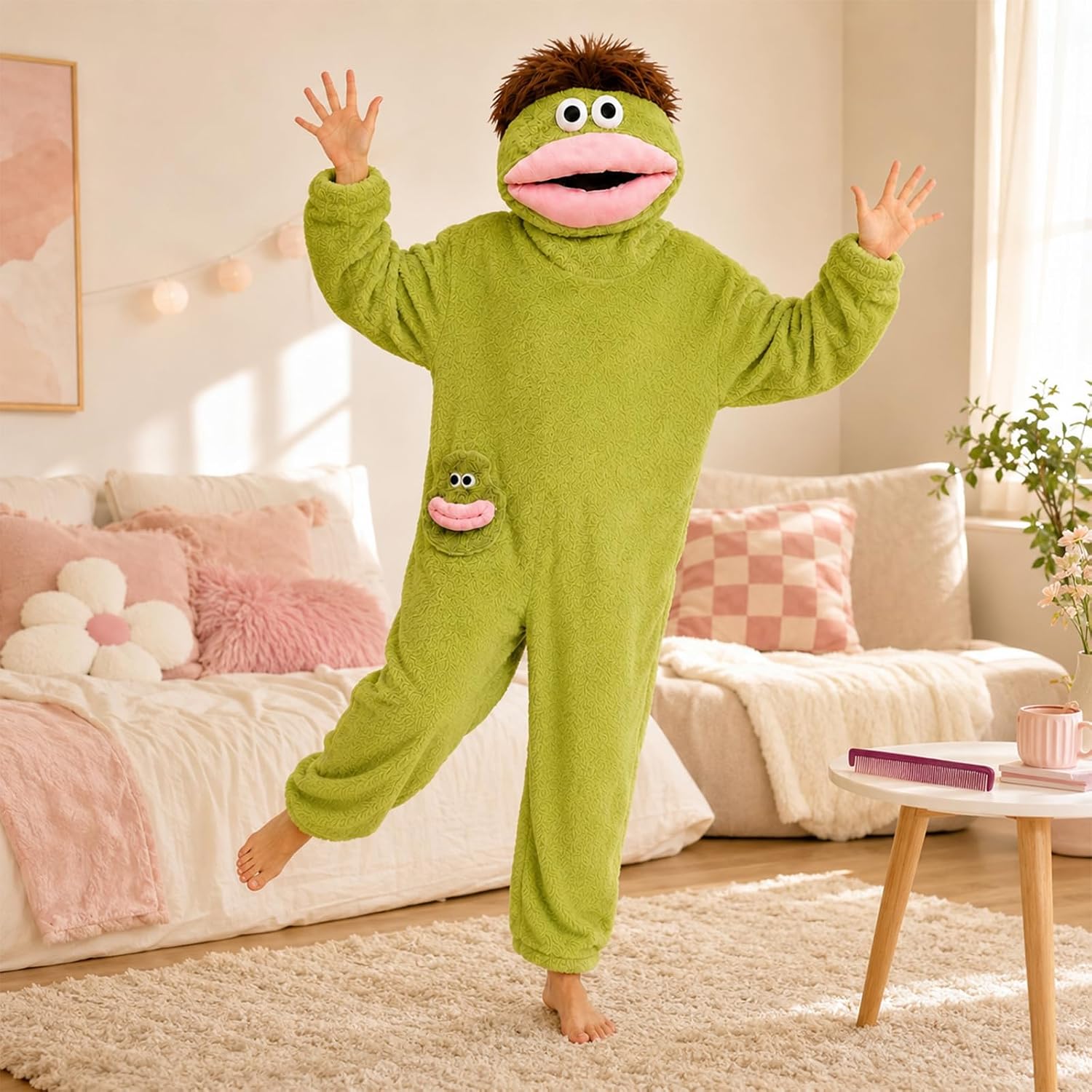 SENDIAN Funny Big Mouth Monsters Hooded Onesie pajamas with Comb