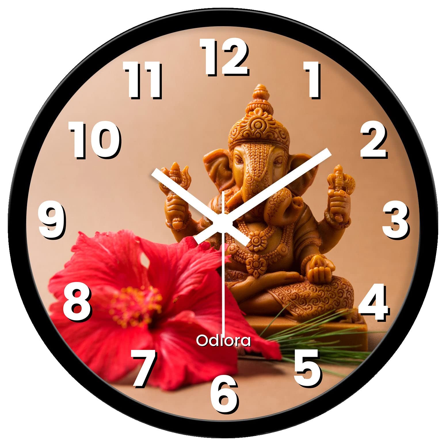 Odlora Lord Ganesha Wall Clock Big Size Analogue Round (Silent Movement, 12  x 12 Inch, GNS-003)
