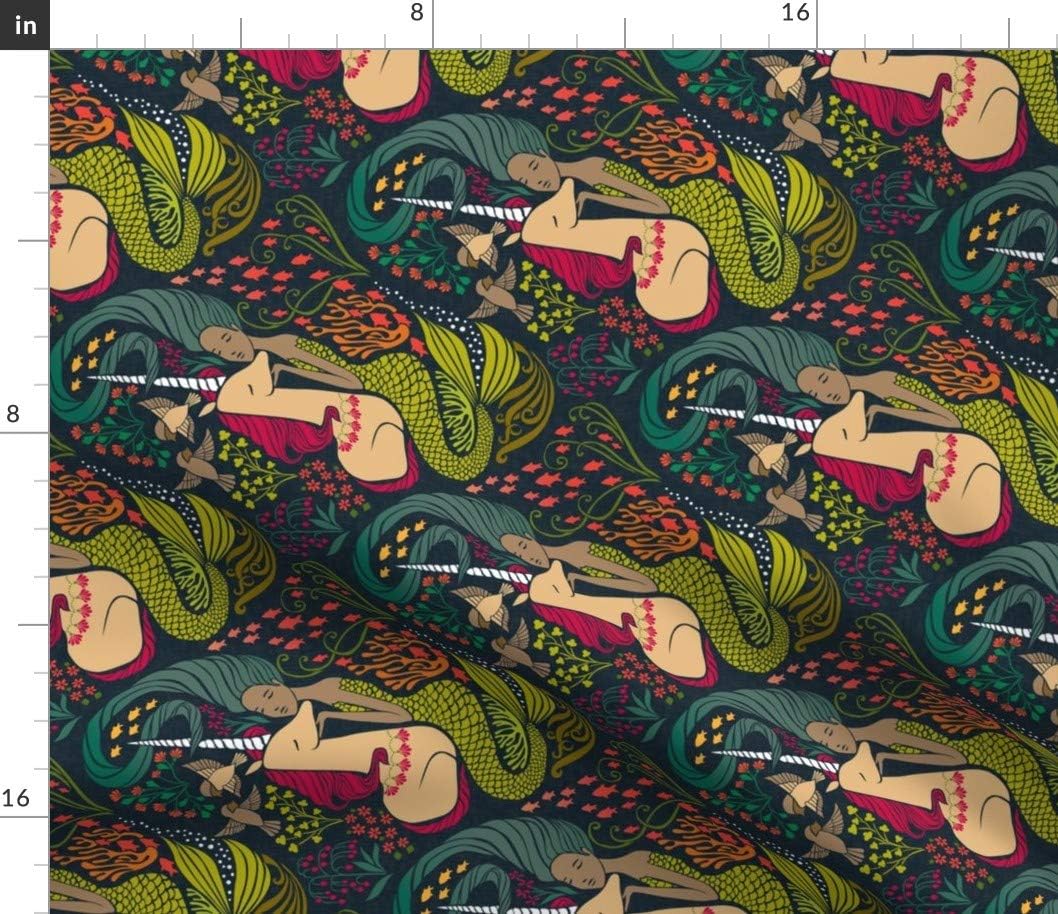 Spoonflower Fabric - Mermaid Unicorn Horizontal Underwater Magic Mythical Ocean Printed on Petal Signature Cotton Fabric by The Yard - Sewing Quilting Apparel Crafts Decor