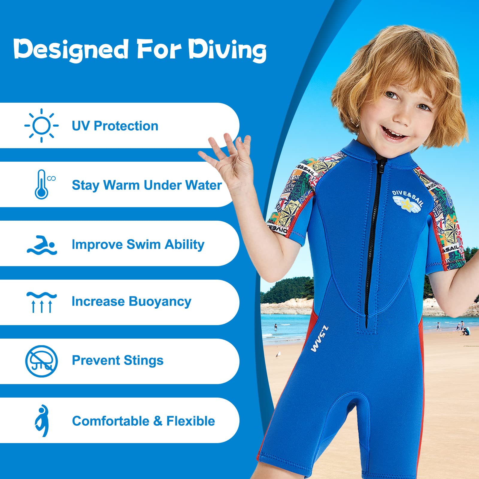 Traje de Neopreno para Niños Traje de Baño de Buceo Térmico de Neopreno Corto, 2,5mm Una Pieza Trajes de Neopreno para Deportes Acuáticos Surf Natación Buceo