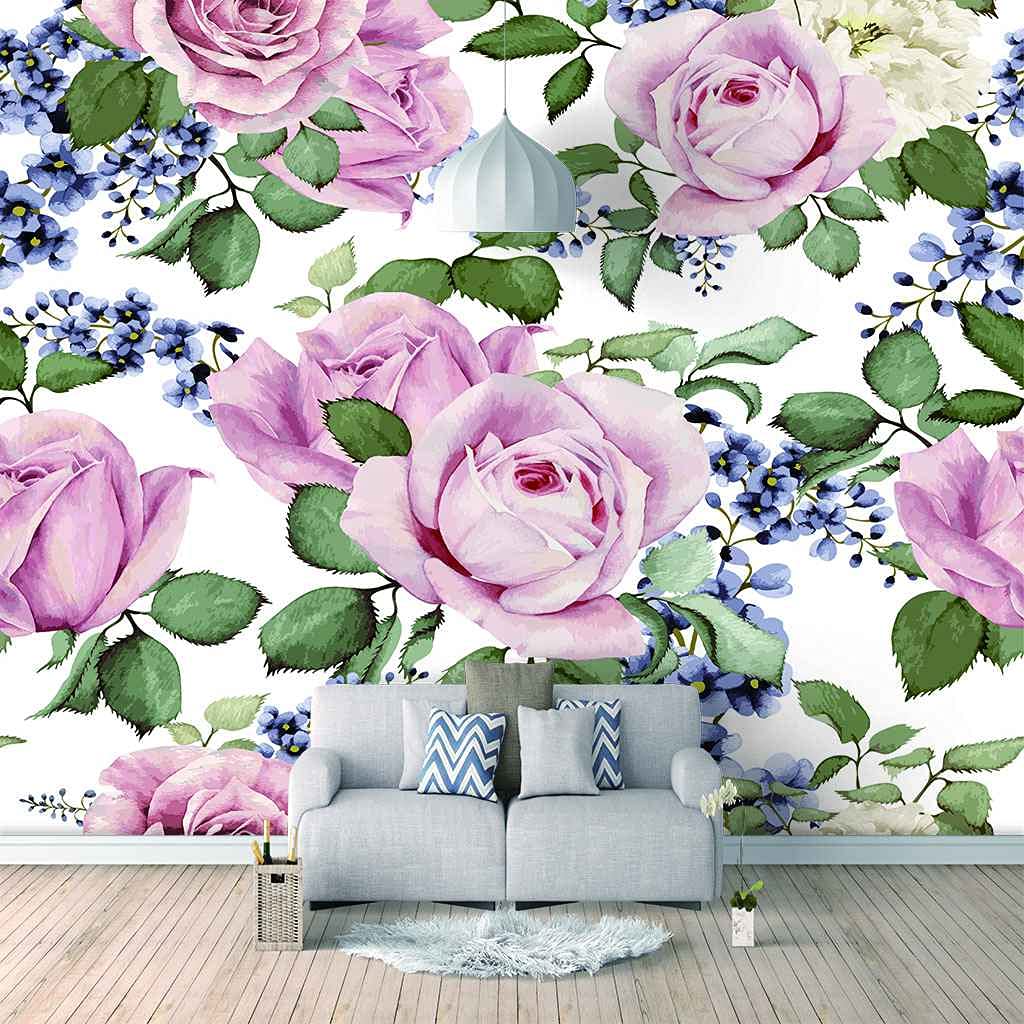 Papier peint 3D rose pour créer un mur de fond tv design au salon