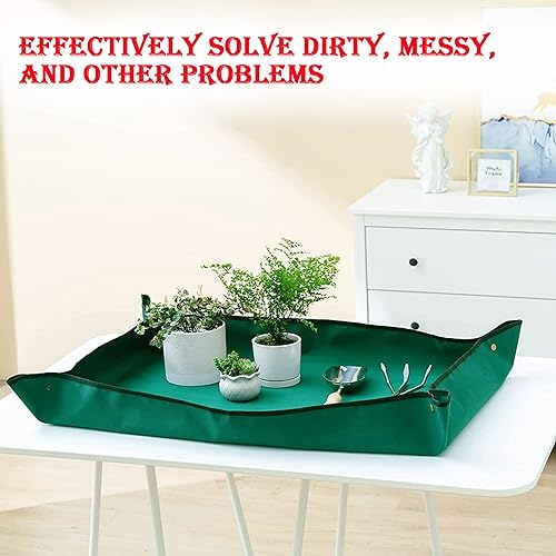 Vista 35 de BIUWING Tapete plegable para trasplante de plantas de interior, 2 piezas, tela de trabajo de jardín, impermeable, gruesa, para jardinería