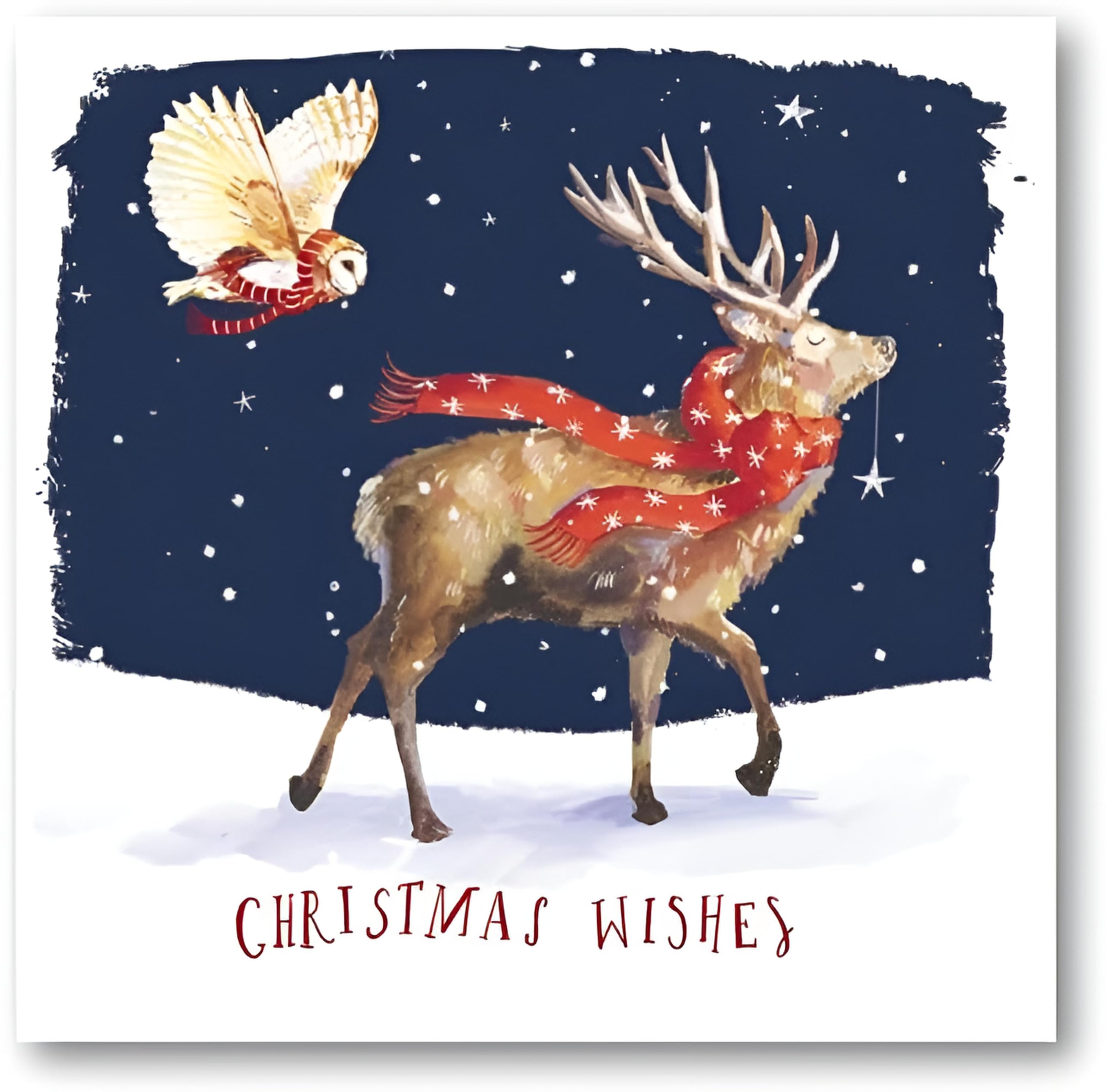 GBBC Charity Christmas Cards, Pack of 6 Premium Christmas Greeting Cards with Envelopes, Festive Stag & Owl Winter Scene