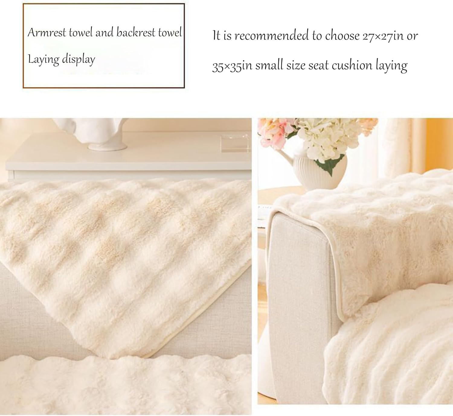 Super Soft Thick Rabbit Fuzzy Sofa Cushion,Luxury Rabbit Plush Sofa Covers, Solid Color Fluffy Couch Cushion Covers, 1-Puffy Couch Cushion Covers. (Color : Light Brown, Size : 43x62in)