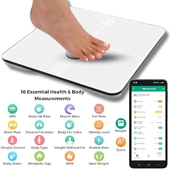 MOBI Smart WiFi Body Composition Scale, Digital Bathroom Scale with 18 Body Metrics, BMI, Body Fat, Muscle Mass, App Sync, 10 User Profiles, 396 lb Capacity, LCD Display