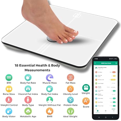 MOBI Smart WiFi Body Composition Scale, Digital Bathroom Scale with 18 Body Metrics, BMI, Body Fat, Muscle Mass, App Sync, 10 User Profiles, 396 lb Capacity, LCD Display