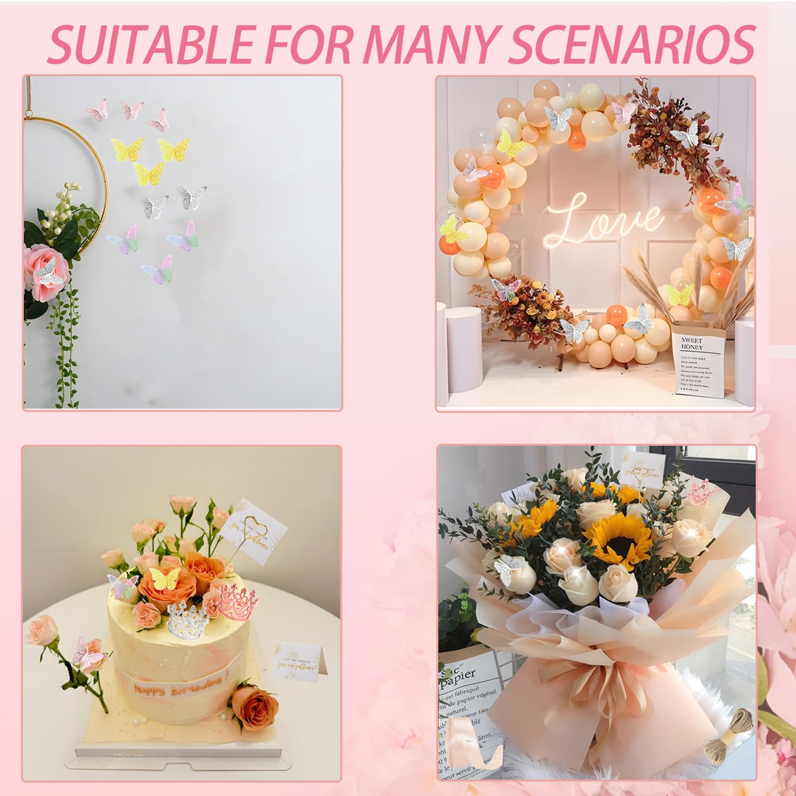DNSGOOR Kit de 548 pièces de papier cadeau en forme de fleur avec 200 feuilles de papier cadeau étanche pour bouquet décoratif, couronnes, bouquet papillon 3D, rubans pour Saint-Valentin, remise de