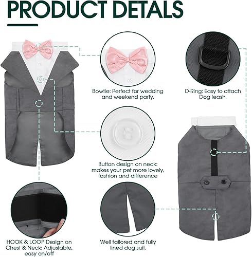 Miniatura 4 de Kuoser - Juego de traje y paliacate para perros grandes y medianos, tema de esmoquin, para bodas