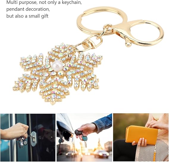 Hztyyier Rhinestone Snowflake Keychain, Sparkling Design with Zinc Alloy, White Colorful, Lightweight Portable