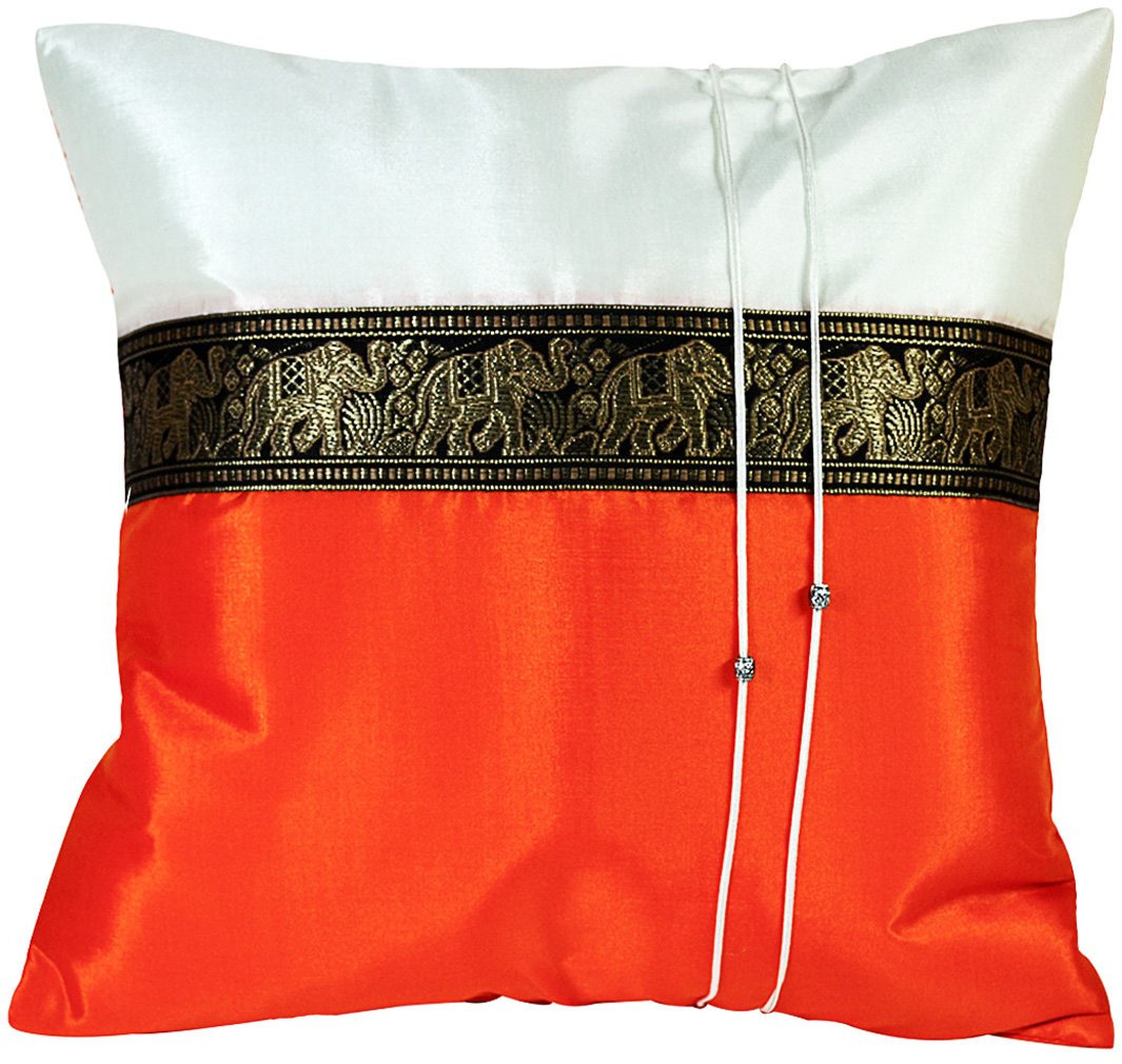Buy Artiwa® Orange Throw Decorative Silk Pillow Cover Thai Elephants 16