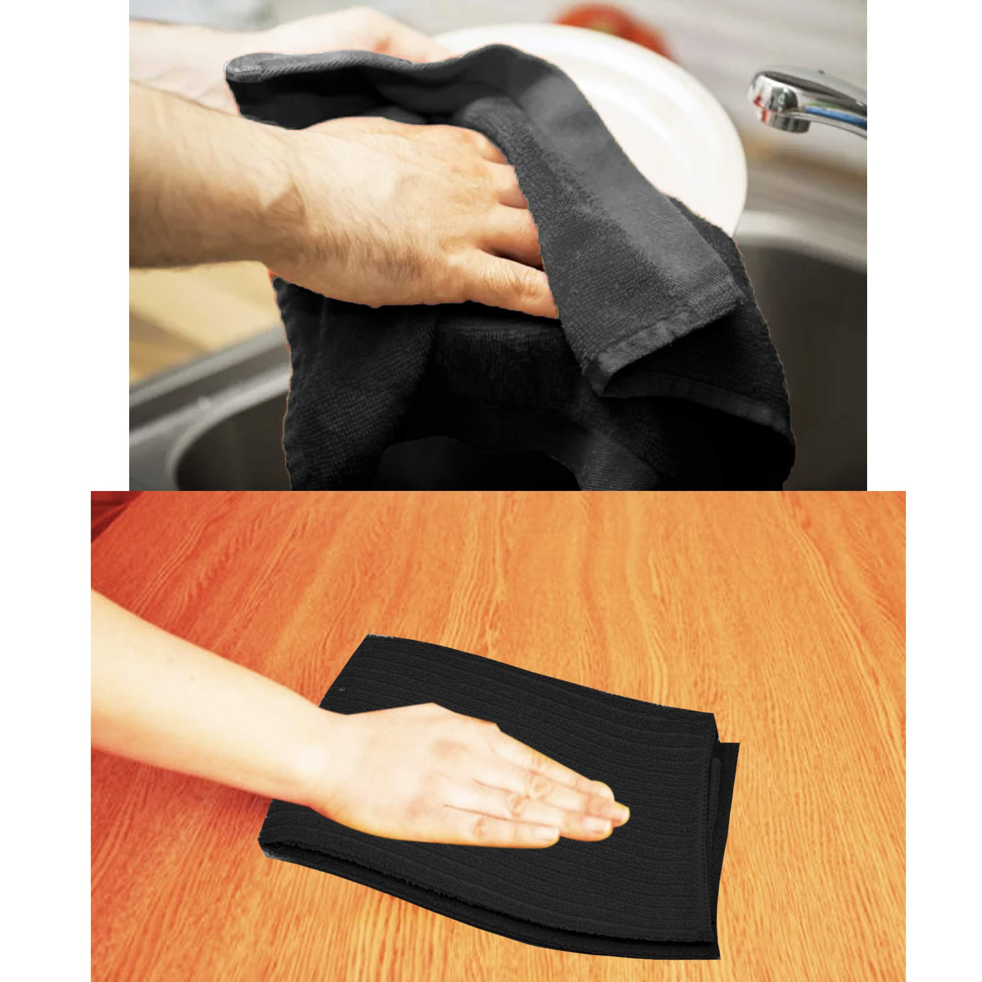 Xelay Microfibre Kitchen Tea Towels Super Absorbent and Thick Dish Towels Multipurpose Drying, Cleaning Cloth 40x47cm (Black White Cheetah Print, Pack of 2) — view 3