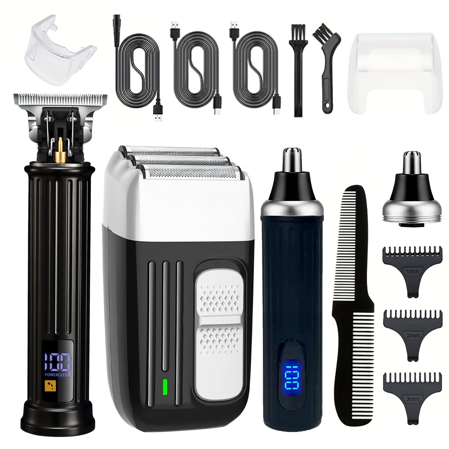 Hair Clippers for Men Rechargeable T-Blade Hair Trimmer & Foil Shaver, Cordless Nose and Ear Hair Trimmer