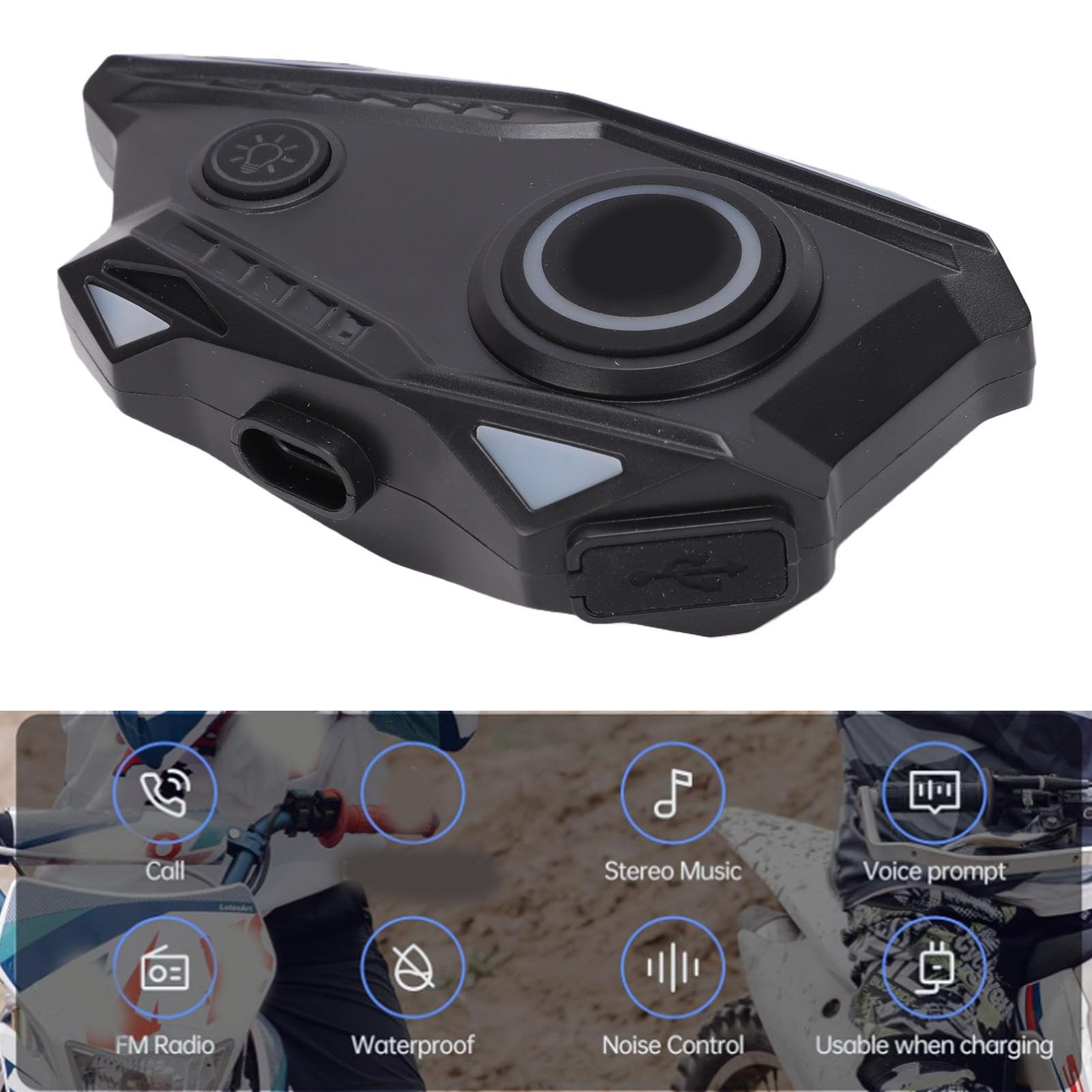 Yctze Auricolare Bluetooth per Casco da Moto con Cancellazione Intelligente del Rumore, Batteria da 1000 MAh Dal Design Ultra Sottile e Impermeabile per Moto da Motoslitta