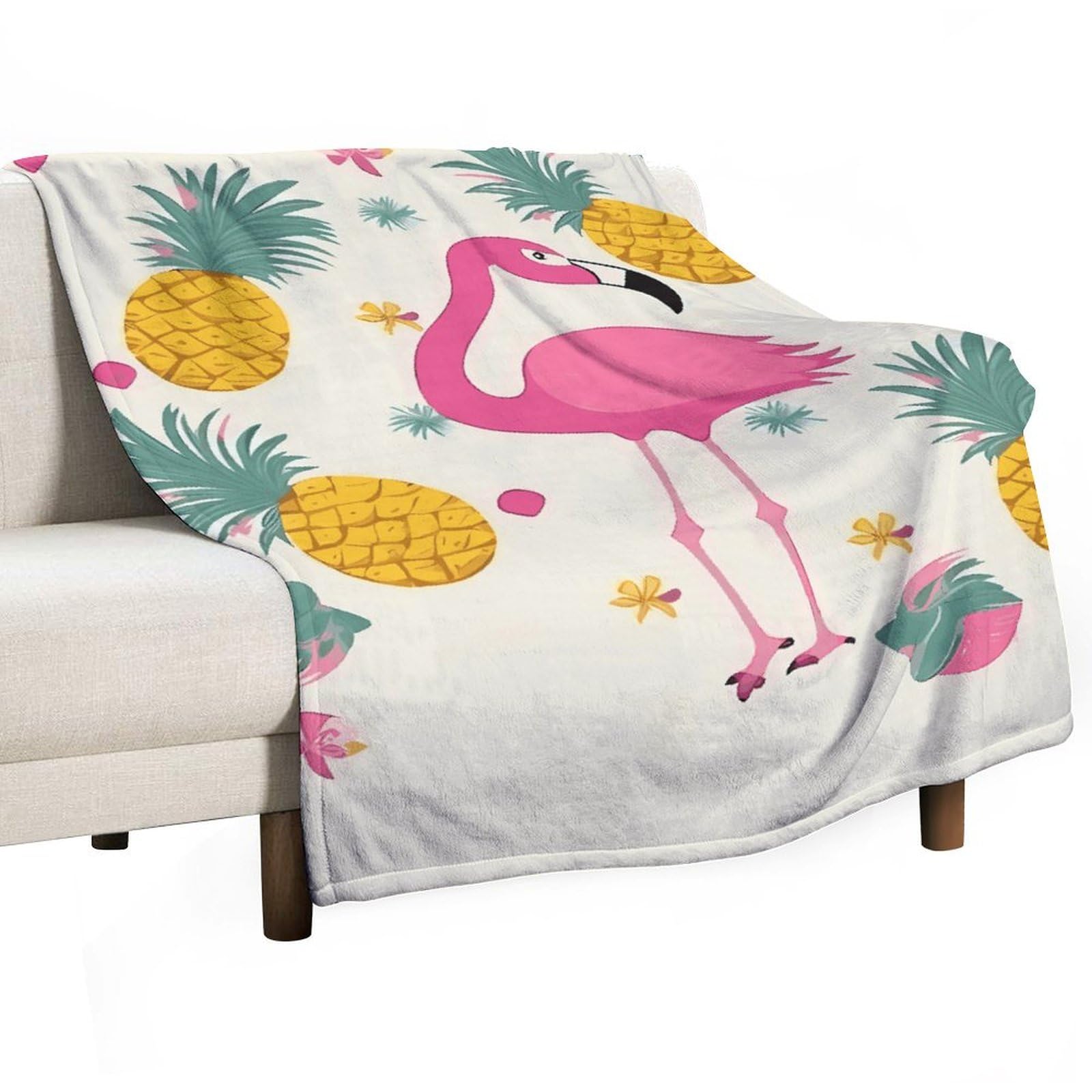 Couverture polaire flamant rose et ananas 127x177 cm pour canapé
