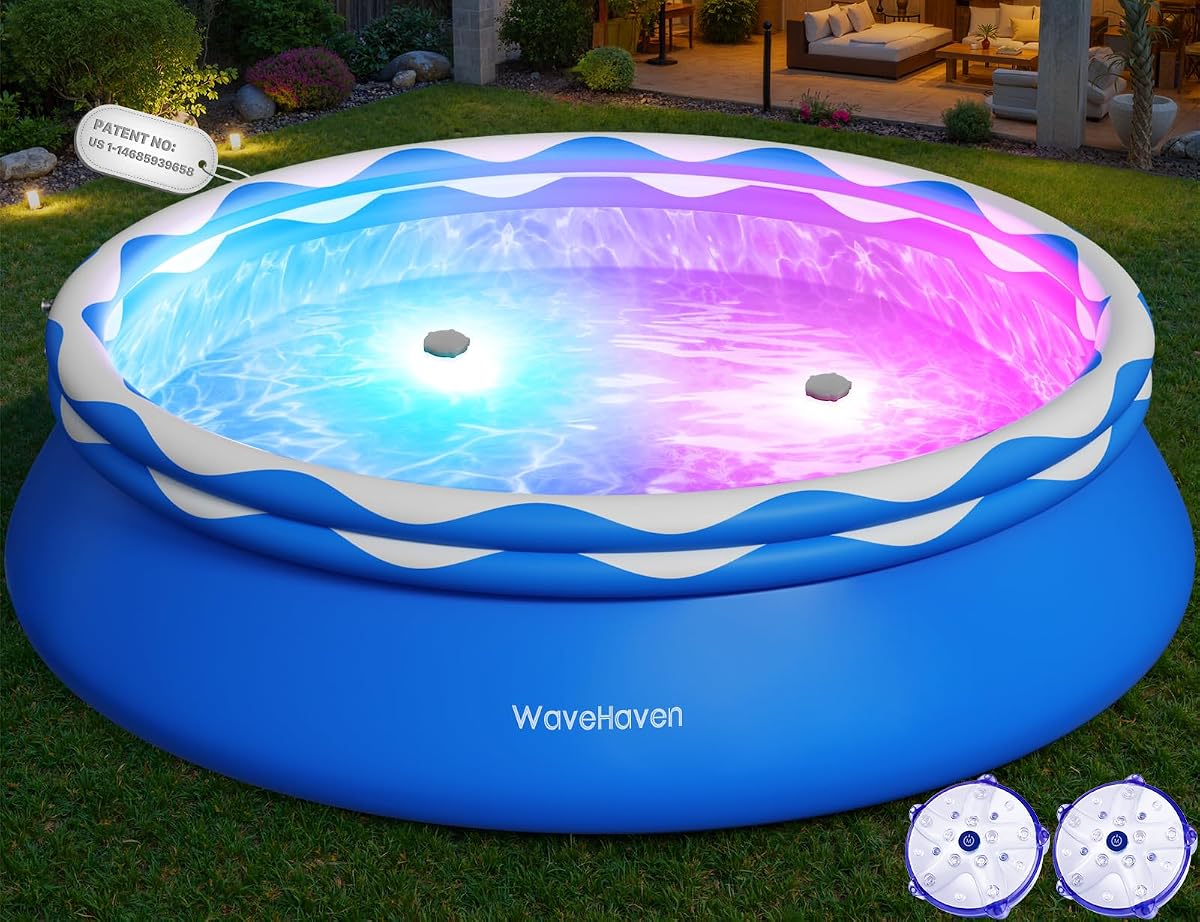 Easy Set Pool with Pool Lights, Upgraded Above Ground Pool,Large Inflatable Swimming Pool for Adults Round Pool,Quick Set Inflatable Top Rings Above Ground Swimming Pool 8ftx30in
