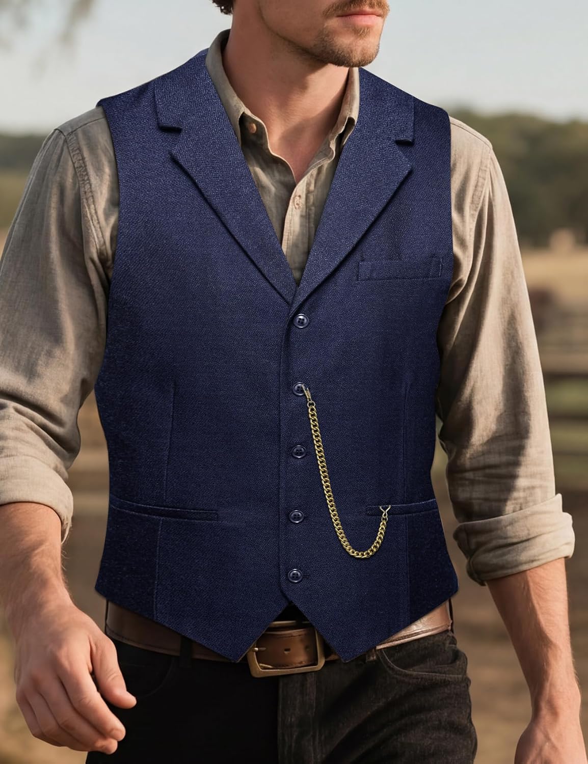 Barry.Wang Tweed Vest Tie Suit Western Cowboy Waistcoat Classic Vintage 3PC Notch Lapel Business Causal Wedding Prom Party
