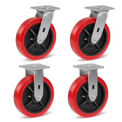 8 inch Industrial Caster, Polyurethane on Polypropylene Wheel- Casters Set of 4 Heavy Duty - 6000LB Total Capacity -Widely Used in DYI Projects de Handsammu