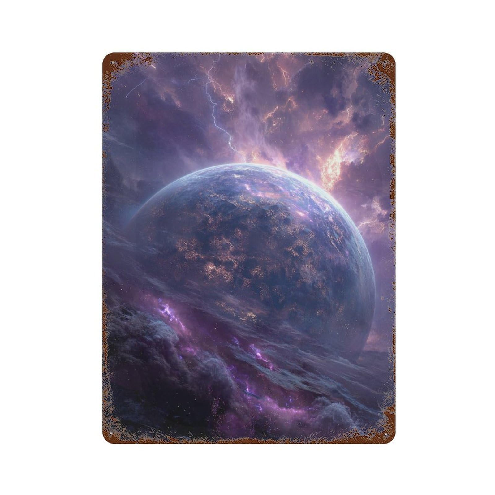 Garage Style Galactic Planet View Distressed Metal Wall Sign 15.7"x11.8", Classic Wall Plaque for Bar And Workshop