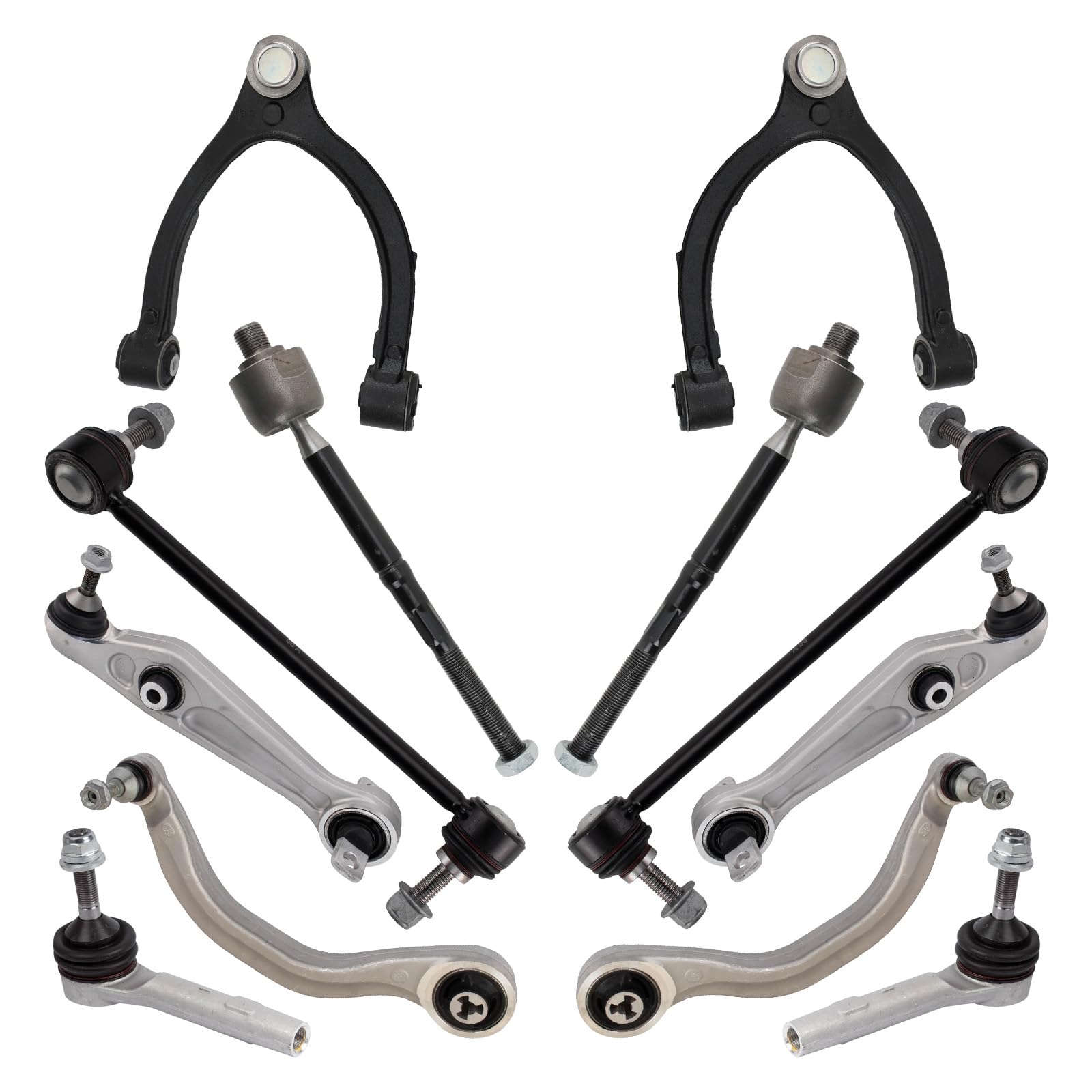 TRQ Front Steering & Suspension Kit Control Arm with Ball Joint Sway Bar Stabilizer Link Tie Rod Compatible with 2017-2022 Tesla 3