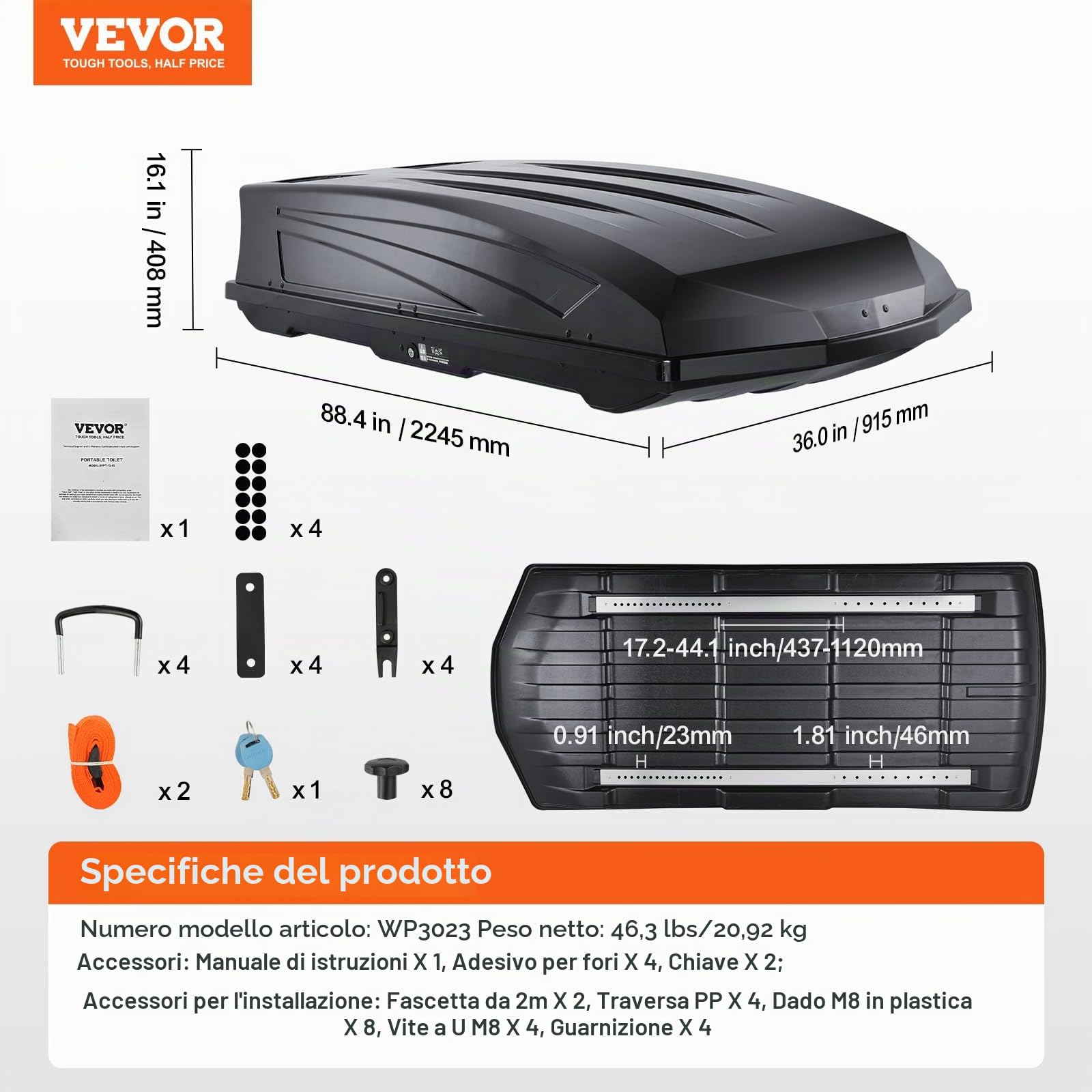 VEVOR Box da tetto per auto, 562 l, in ABS, con apertura su entrambi i lati, impermeabile, per auto, station wagon, SUV