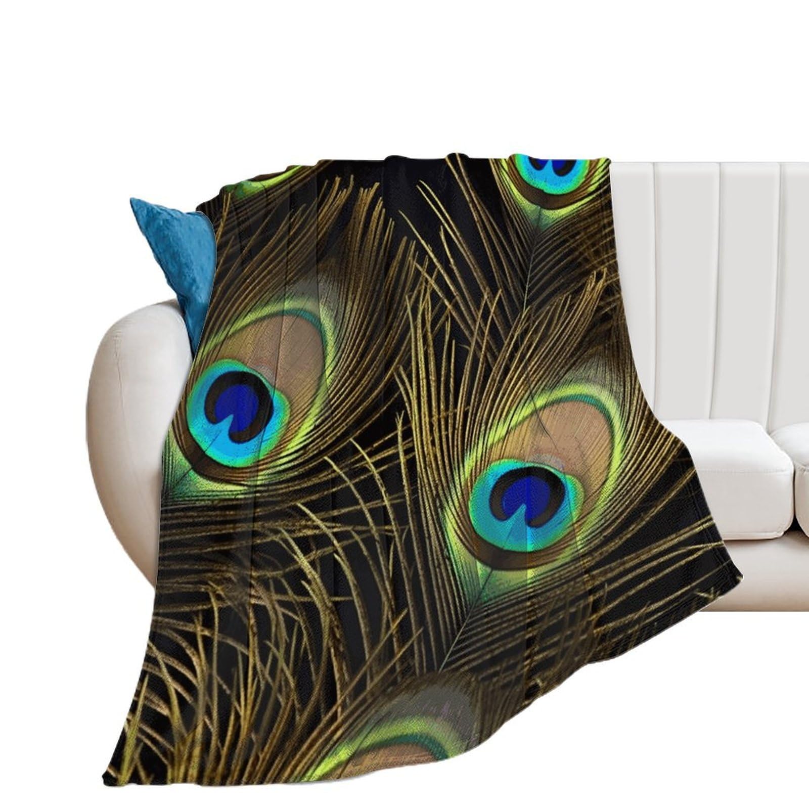 Couverture douce et confortable pour femme au motif plumes de paon offrant une chaleur durable