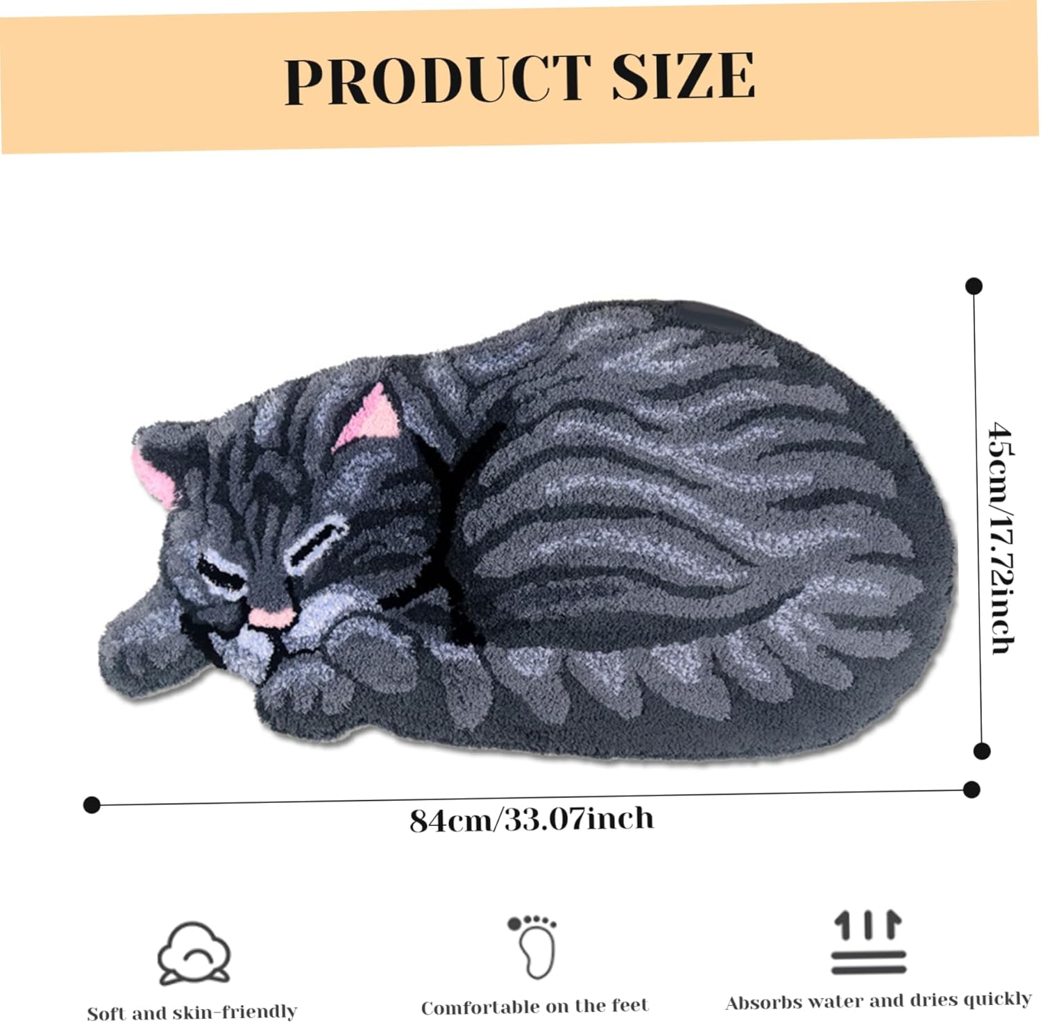Cat Rug Funny Cartoon Sleeping Tabby Cat Shaped Rug 33.1x17.7 Inch Irregular Cat Rugs Room Decor Non-Slip Washable Cute Rugs for Bedroom Entry Living Room