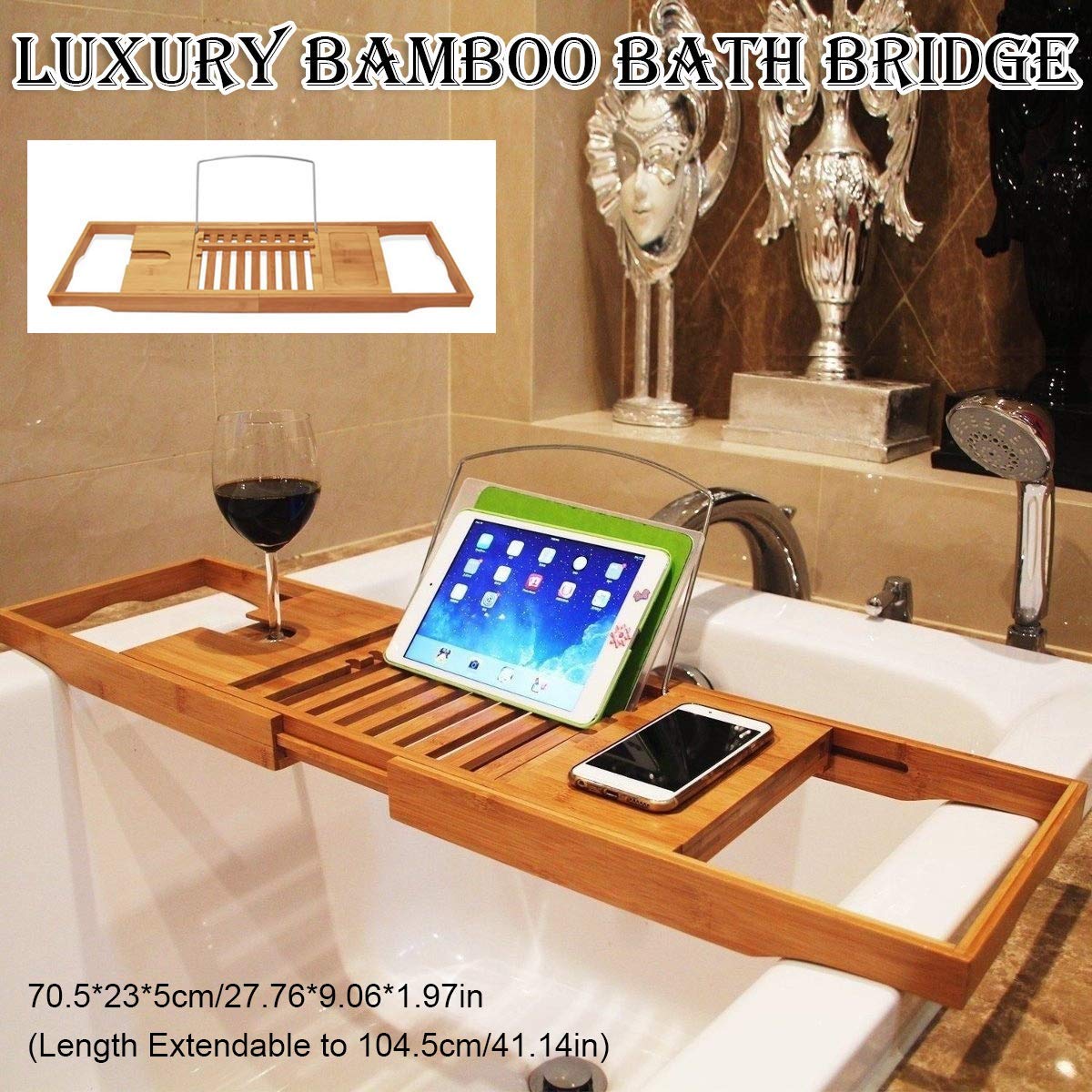 Bandeja de bañera Extensible para baño, Carrito de Ducha, Estante para bañera, toallero, Soporte para Libros de Vino, Accesorios de organización de Almacenamiento