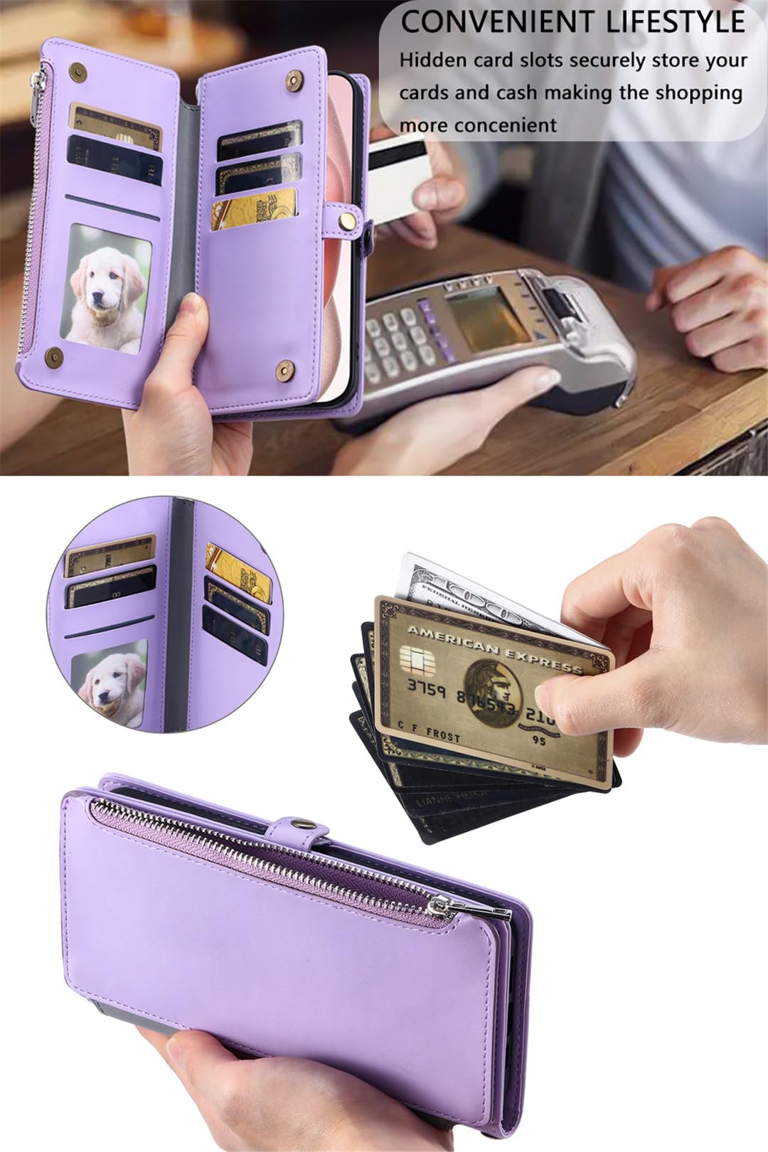 SEAHAI Cover Portafoglio Per Oppo A17/A17K – Design Foglie E Gatto In Rilievo, Lavanda, Con Cinturino