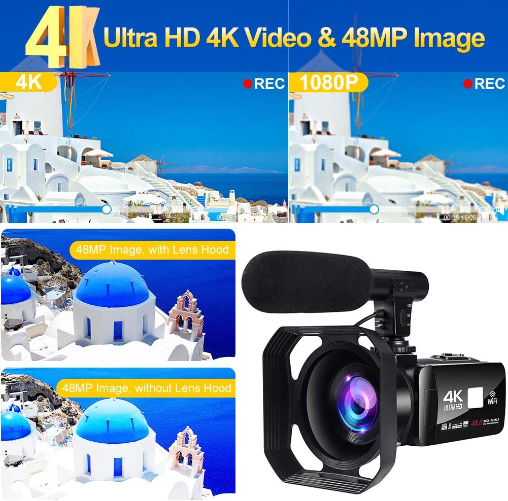 Flаѕh Dеаlѕ - 70% оƒƒ Video Camera 4K Camcorder 48MP Image Vlogging Camera with Wi-Fi 18X Digital Zoom YouTube Camera with Microphone, 3’’ Touch Screen and Remote Control