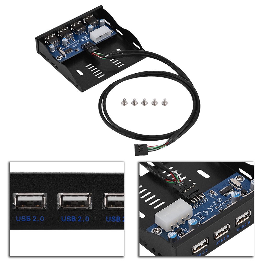 Floppy Front Panel,USB2.0 Floppy Front Panel 3.5 Metal Construction Floppy Bay 9 Pin to 4 Interface USB 2.0 HUB,Plug and Play,Transfer Videos,Music,Photos,and Data Files at