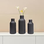 Black Ceramic Vase Set 3 Decorative, Large Black Deco Vase Ribbed Vases for Pampas Grass, Tall Black Matt Vase for Flowers, Home Decor Nordic Style for Dried Flowers Fresh Flowers (Black 01)