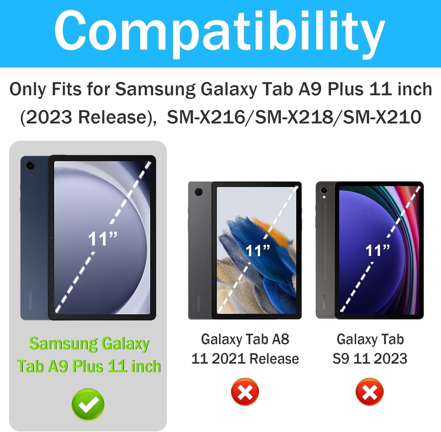 BMOUO Kids Case for Samsung Galaxy Tab A9+/A9 Plus 11 Inch 2023 (SM-X210/X216/X218), with Screen Protector, Shockproof Samsung Galaxy Tab A9 Plus Case for Kids, Blue
