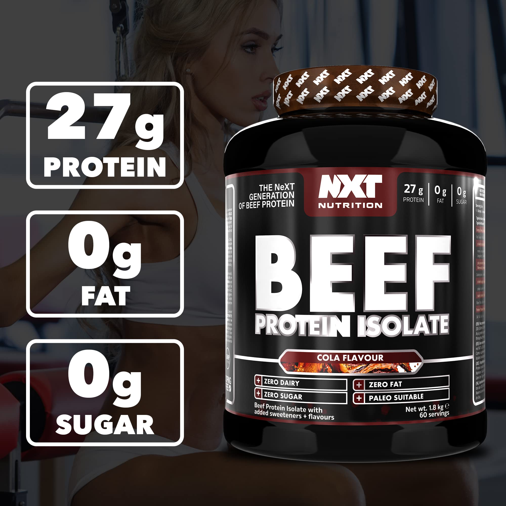 NXT Nutrition Beef Protein Isolate Powder - Protein Powder High in Natural Amino Acids - Paleo, Keto Friendly - Dairy and Gluten Free - Muscle Recovery | 1.8kg | Cola