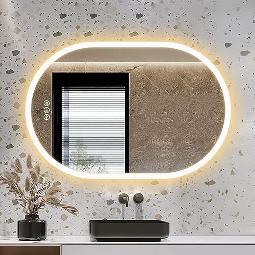 Miniatura 7 de Espejo LED ovalado de baño de 24 x 36 pulgadas, espejo retroiluminado LED, tocador de baño con luces, 3 colores sin escalones, regulable,
