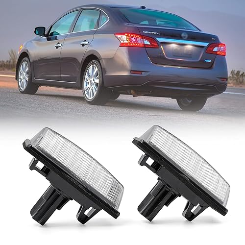 LED License Plate Light Replacement for 2013-2018 Nissan Altima Pathfinder, 2014-2019 Nissan Sentra Versa Note, OEM Fit 6000K Xenon White 18-SMD Canbus Error Free Led Tag Lights Assembly
