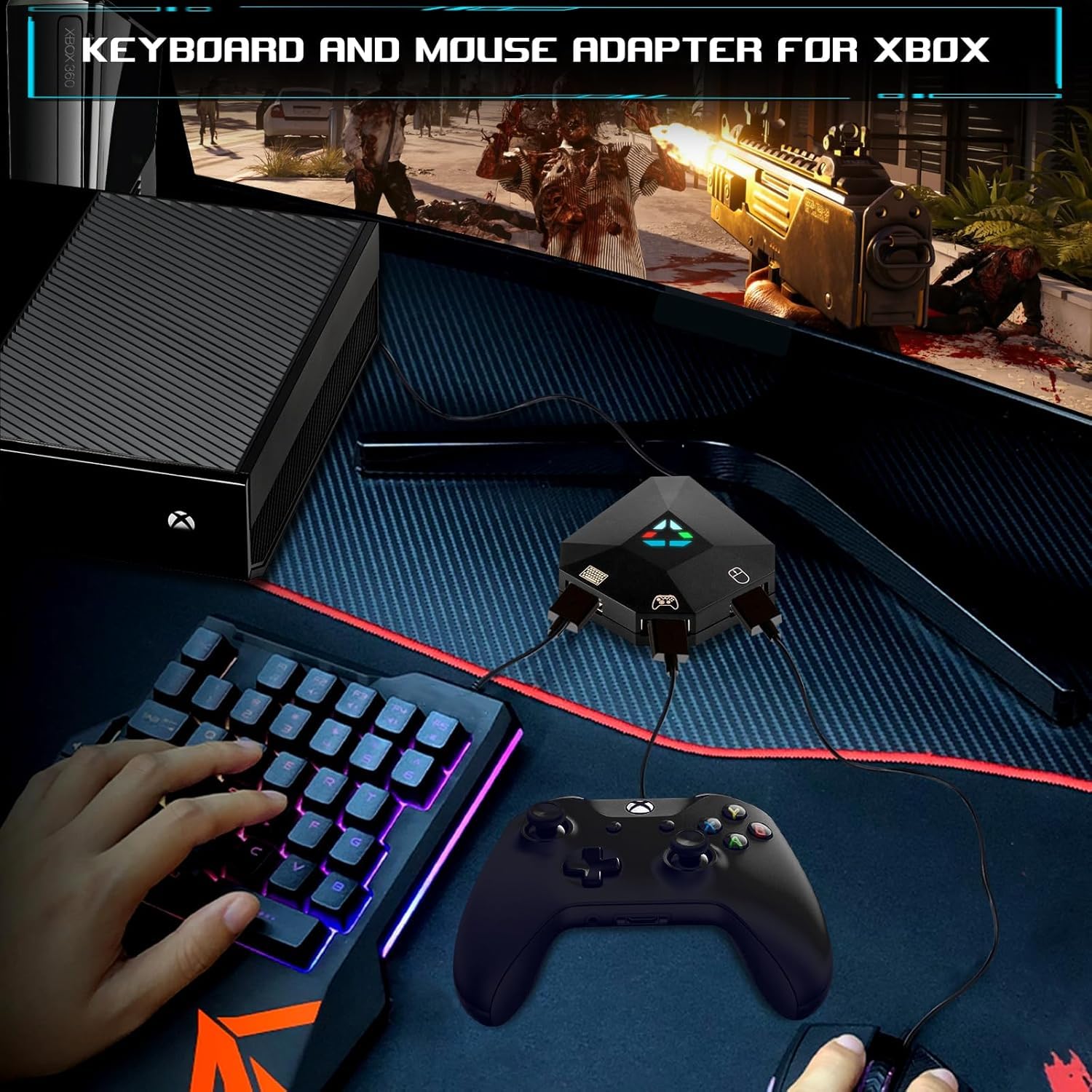 Tastatur und Maus Adapter für Nintendo Switch/PS4/PS3/Xbox One/Xbox 360 Consoles, Gaming Tastatur Maus konverter Support Custom Mapping & Mouse Sensitivity Adjustment