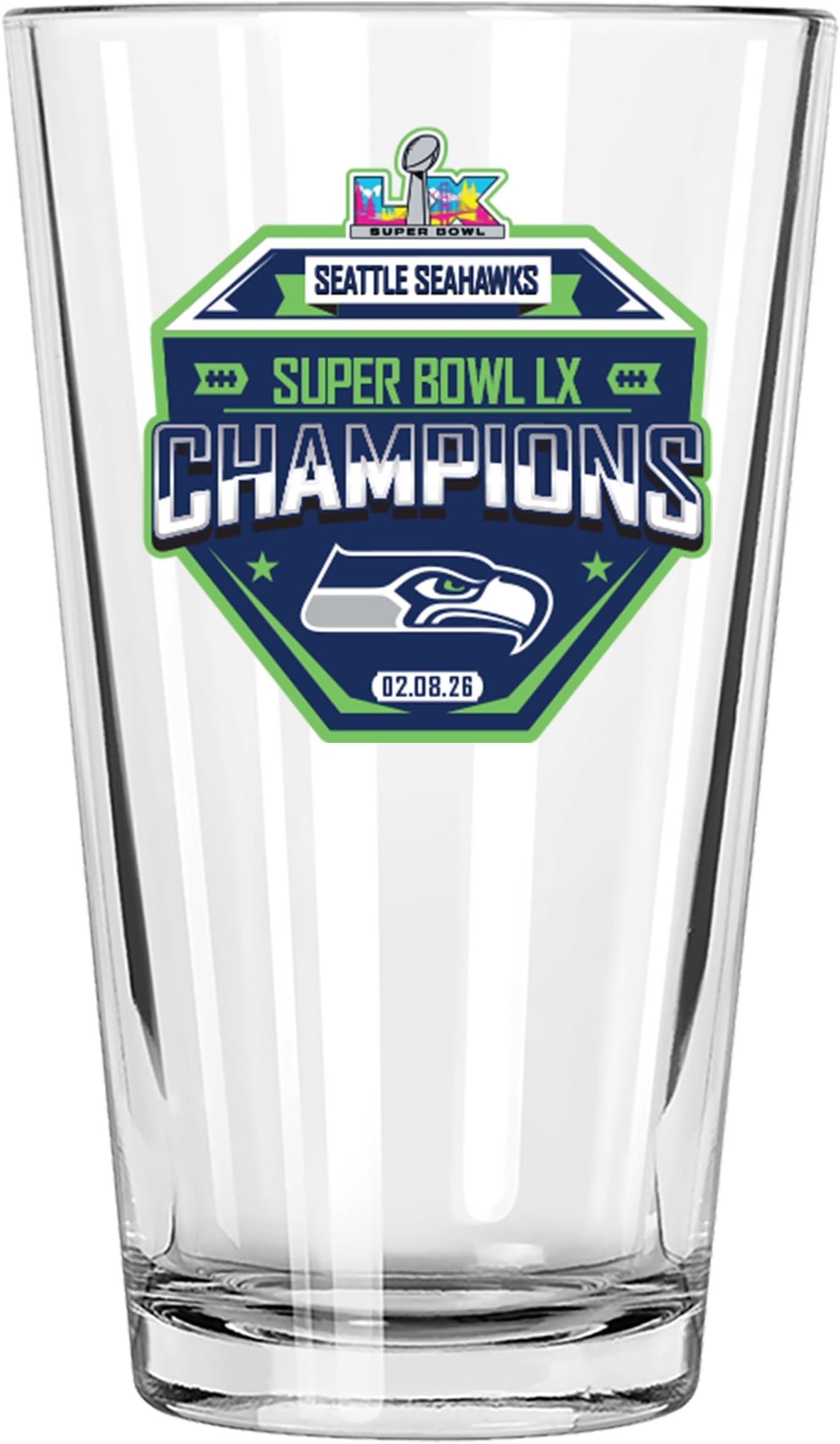 The Memory Company Officially Licensed NFL Seattle Seahawks 2026 Super Bowl LX Champions 16oz Pint Glass, Direct Print
