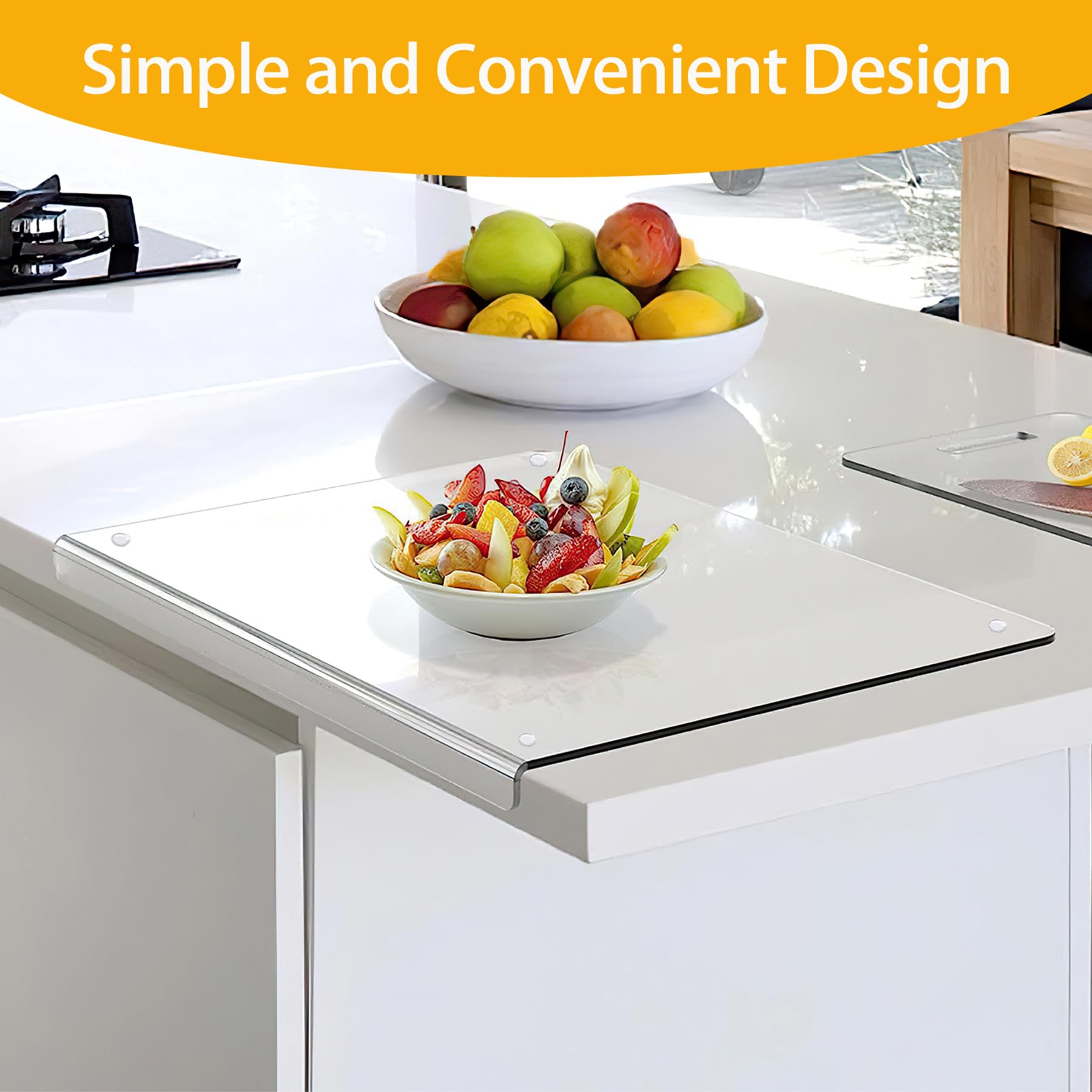 Tablero de Corte Acrílico Transparente, 5 mm con Borde de Tope, 60 cm x 45 cm, Ideal para Mostradores de Cocina