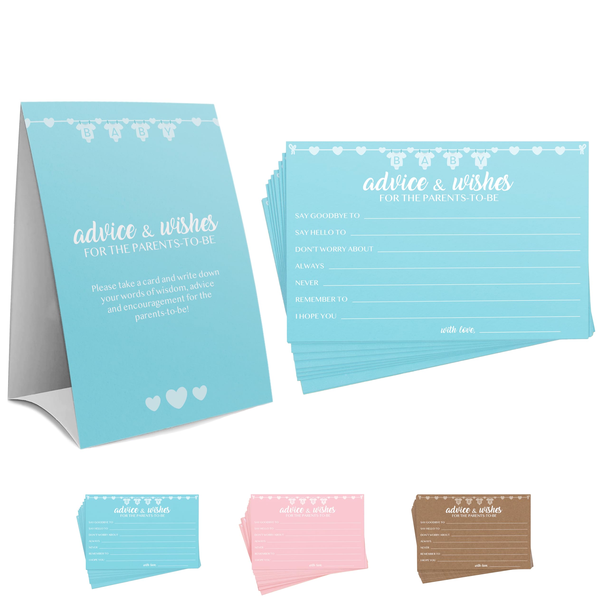 Party Hearty Baby Shower Games for Boy, Advice and Wishes Cards, 50 Blue Cards 1 Sign, Advice for Parents to Be/New Parents, Advice Cards