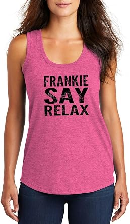 Comical Shirt Ladies Frankie Say Relax Funny 80s Music Shirt Tri-Blend Tank Top