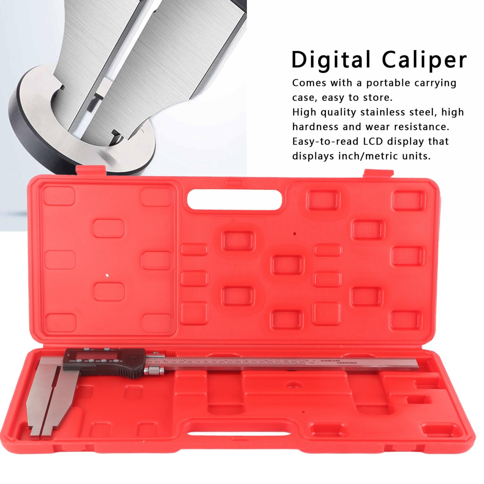 Calibrador Vernier SustVita de 0-300 mm y 12 pulgadas, calibrador digital de acero inoxidable con pantalla LCD grande y diseño de mandíbula larga para uso profesional y doméstico