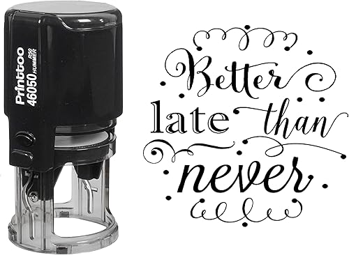 Printtoo Ronda mejor tarde que nunca texto auto entintado sello de goma boda invitación sello regalo idea