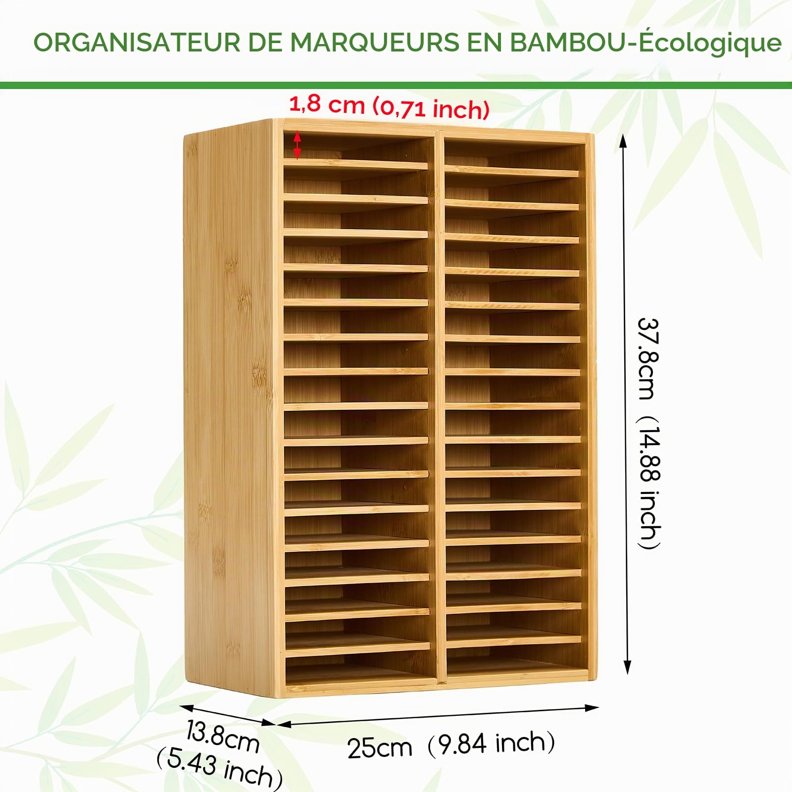 MEEDEN Organisateur de marqueurs en bambou pour bureau : peut contenir 224 stylos avec 32 compartiments - Rangement pour fournitures d'art et support pour marqueurs à alcool, stylos, crayons