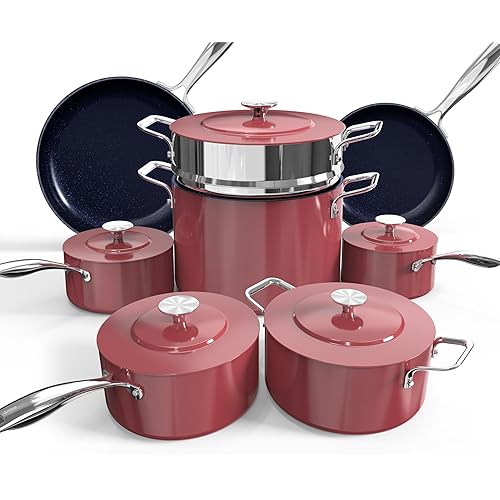 Nuwave Lux 13pc Forged Lightweight Cookware Set PFAS Free, Healthy G10 Duralon Ceramic Coating, Ultra Non-Stick, Stay-Cool Handles, Works on All Cooktops & Induction Ready