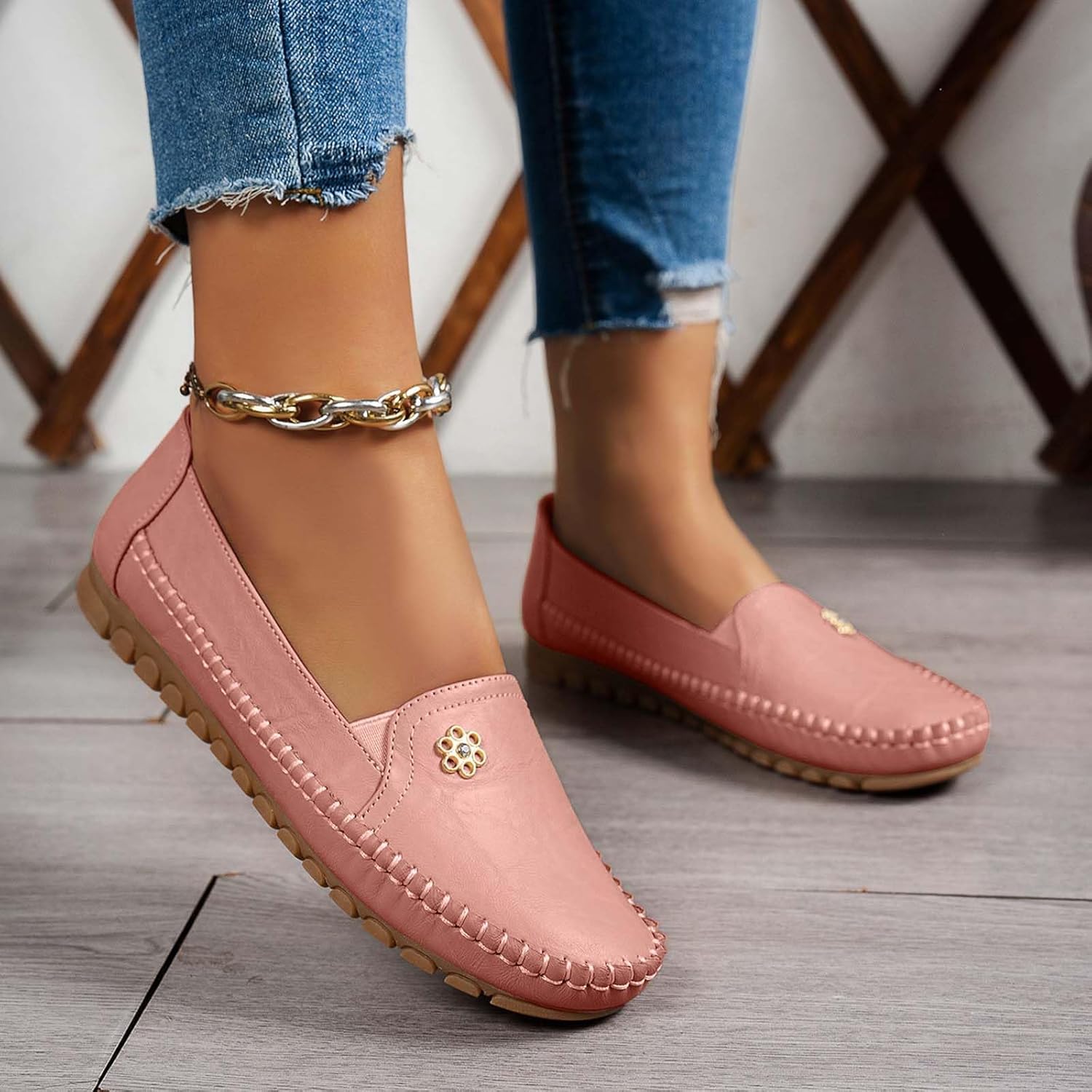 Women's Orthopedic Leather Loafers 2026,Comfortable Slip On Dressy Flats Shoe Round Toe Arch Support Anti-Slip Rubber Sole Flat Business Work Lightweight Casual Walking Shoes - Image 2