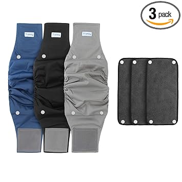 Teamoy Belly Bands for Male Dogs with Removable Pads, Reusable Washable Puppy Dog Diaper Wraps with Gray Lining(Pack of 3),S